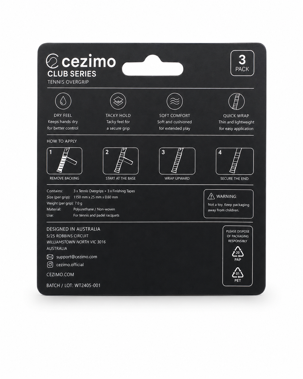 Cezimo Club Series Tennis Overgrip – 3 Pack