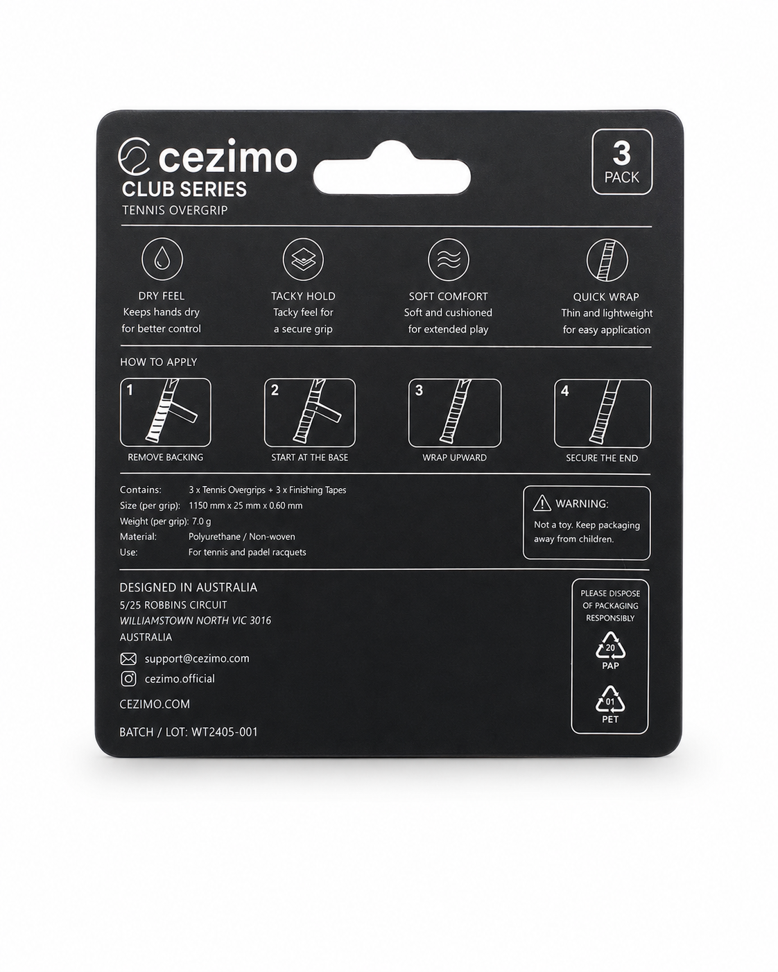 Cezimo Club Series Tennis Overgrip – 3 Pack