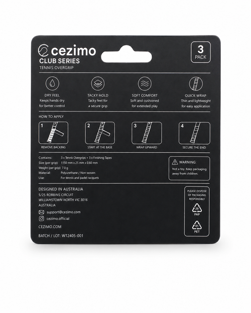 Cezimo Club Series Tennis Overgrip – 3 Pack